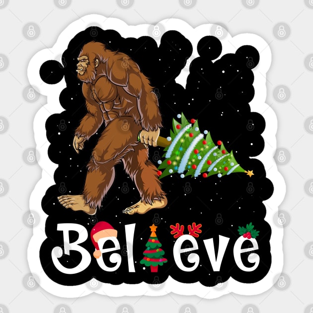 Believe Bigfoot Xmas Yeti Christmas Tree Sasquatch Holiday Gift Sticker by BadDesignCo